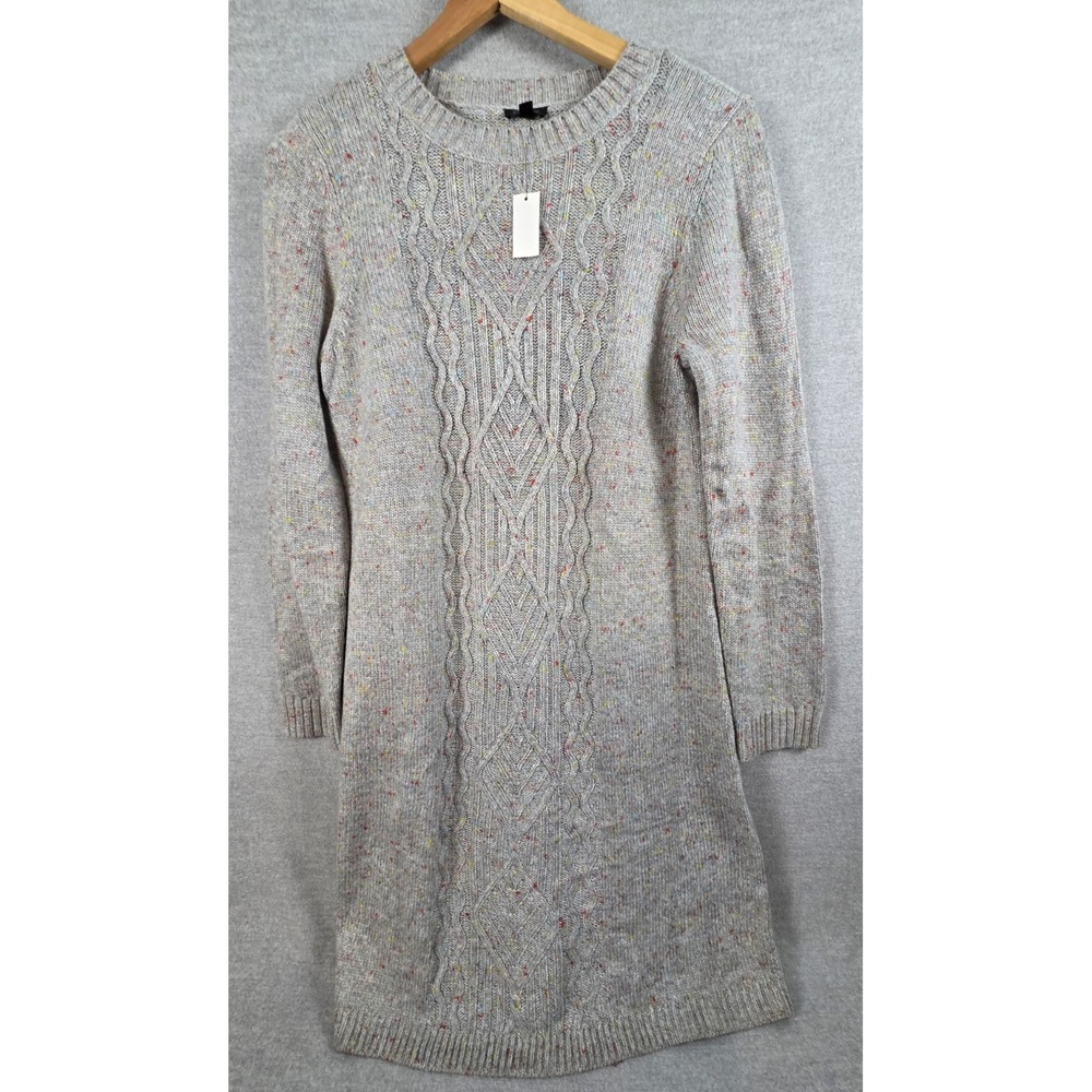 Talbots Sweater Dress M Gray Speckle Cable Knit Long Sleeve Knee Length NEW